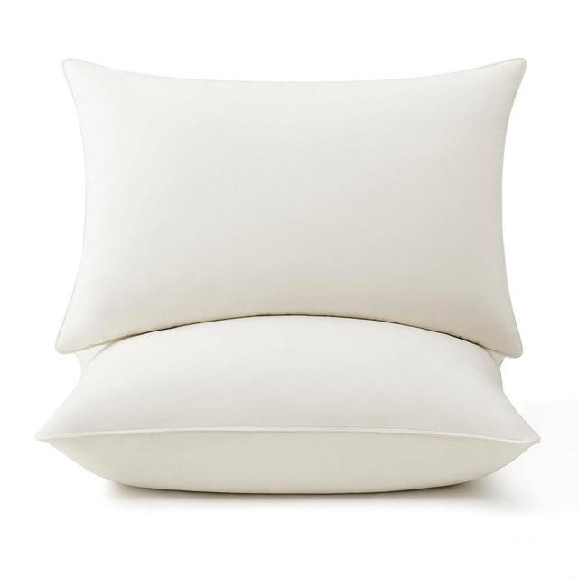 puredown® Goose Feather Down Pillows, 100% Organic Cotton Cover, Luxury Hotel Collection Bed Pillows for Sleeping Set of 2, Queen Size