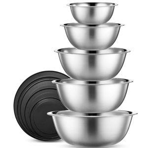 WHYSKO Stainless Steel Mixing Bowl Set, 10 Piece Stainless Steel Mixing Bowls with Lids Set for Food Prep Storage and Serving, Dishwasher Safe for Kitchen Baking Cooking, Silver