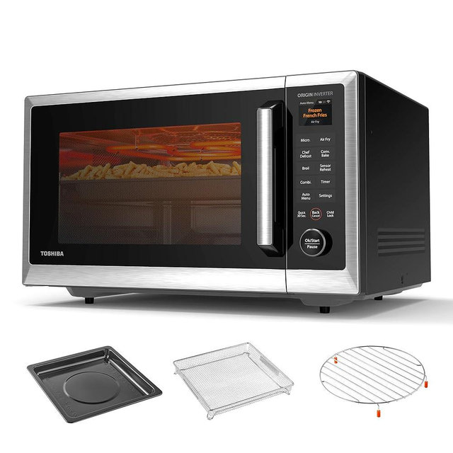 TOSHIBA OptiChef Ultra Air Fryer Combo Countertop Microwave Oven with 2.4-Inch Color Screen, Origin Inverter Technology, Smart Sensor, Compatible with Alexa, 1100W, 1.3 Cu.Ft, Silver ML2-STC13SAIT(SS)