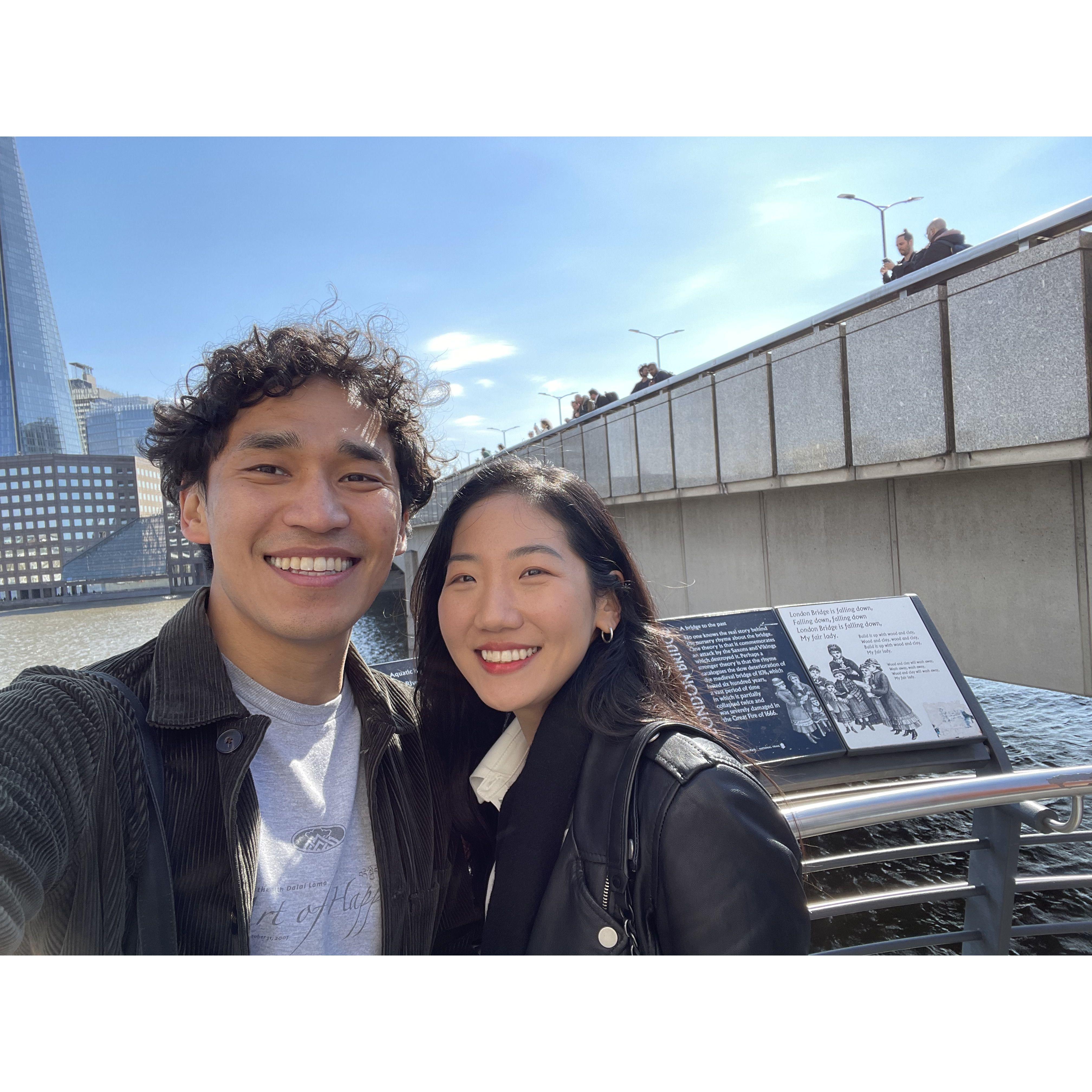 April 2023: our first selfie together in front of the actual London Bridge :)