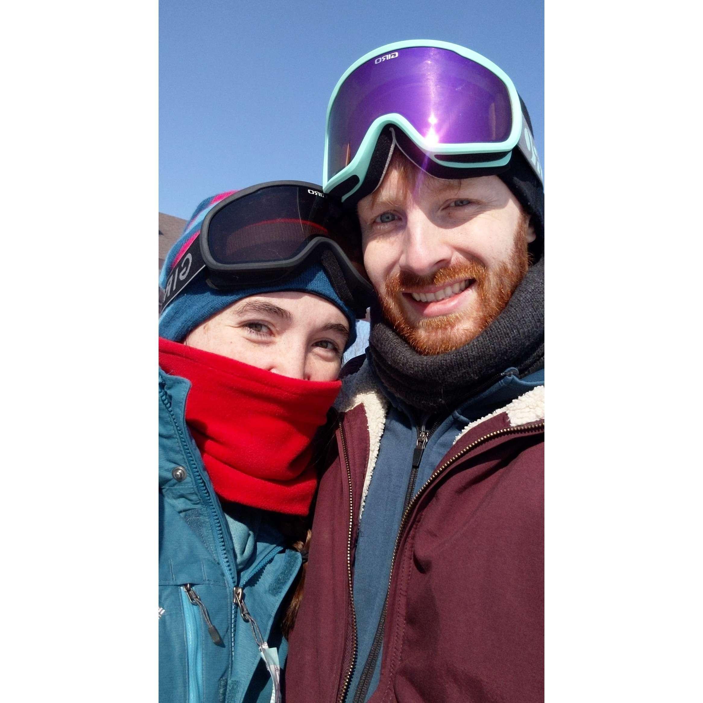 chris learning to snowboard