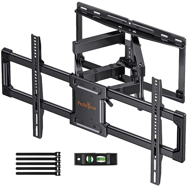 Perlegear UL Listed Full Motion TV Wall Mount for Most 37–82 inch Flat Curved TVs up to 100 lbs, 12″/16″ Wood Studs, TV Mount Bracket with Articulating Arms, Swivel, Tool-Free Tilt, Max VESA 600x400mm