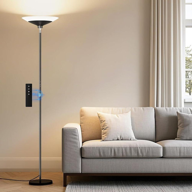 SIBRILLE Torchiere Floor Lamp - 72" Tall LED Standing Lamp with Remote/Button Control, 1800Lm, 3000-6500K, 30W Dimmable Modern Corner Floor Light for Living Room Bedroom Office Apartment, Black