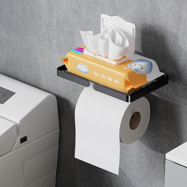 Holder Wipes Toilet Paper Holder, Toilet Rolls Holder Stick On Wall, Self Adhesive Rustproof