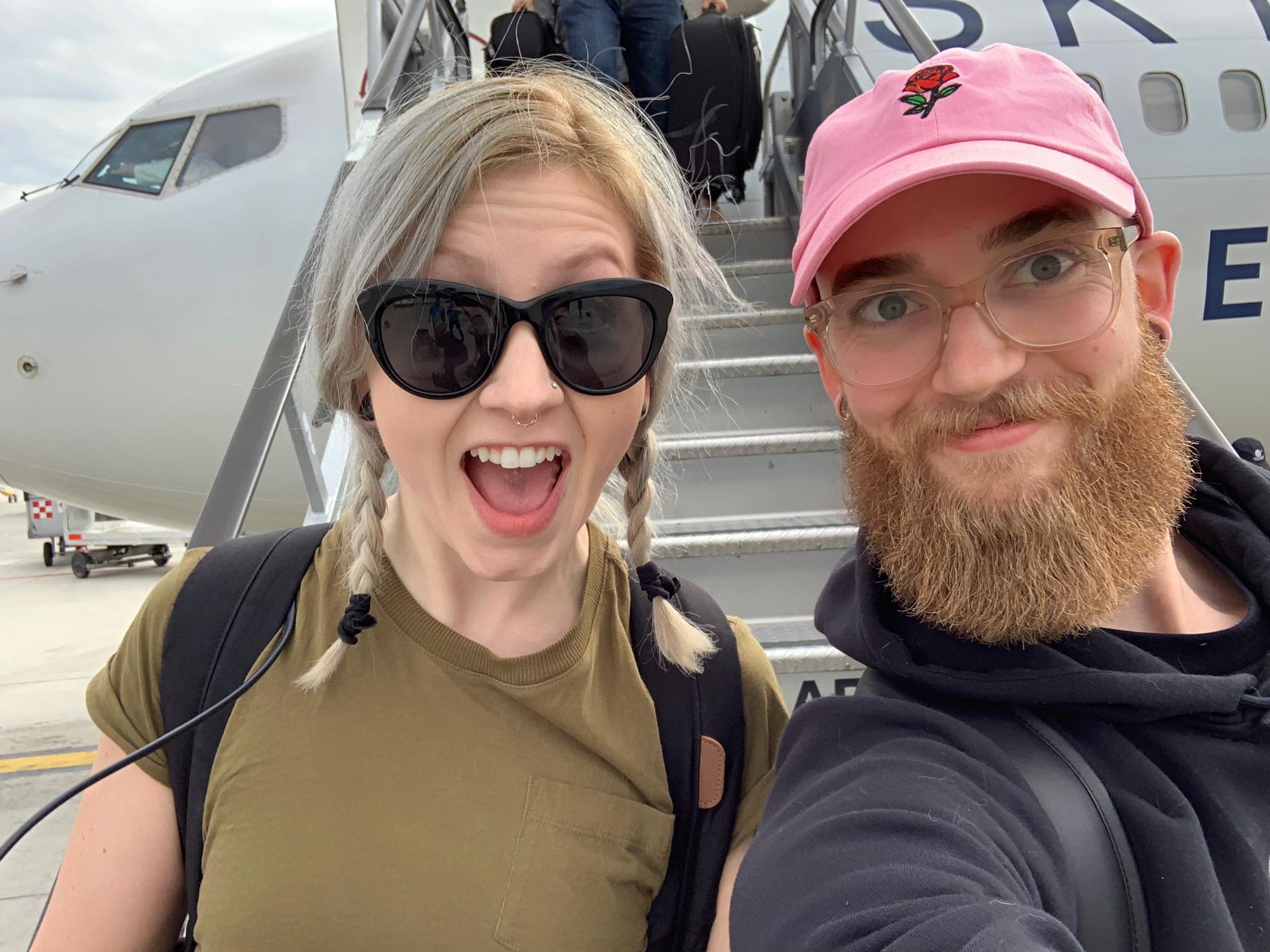 Walking off the plane for our vacation to Cabo! 
Celebrate that 30th B-Day!