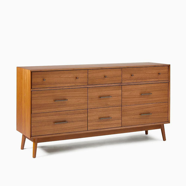 Mid-Century Storage 9 Drawer Dresser, Acorn
