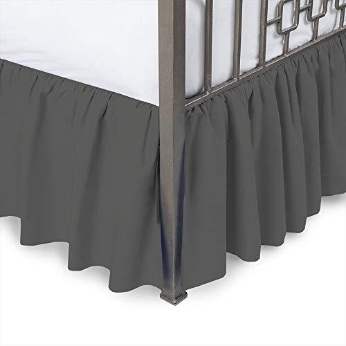 Ruffled Bed Skirt with Split Corners - 20 Inch Drop Poly Cotton/Microfiber Bedskirt with Platform Three Sided Coverage - Queen XL, Dark Grey