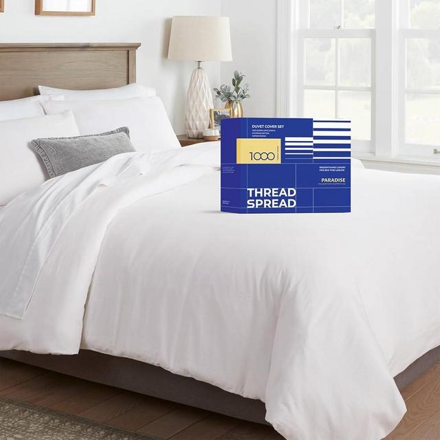 THREAD SPREAD Queen/Full Duvet Cover, 1000 Thread Count Sateen 1 Piece Egyptian Cotton Quality Duvet Cover, 100% Pure Cotton Comforter Cover, Zipper Closure, 7 Corner Ties - (White)