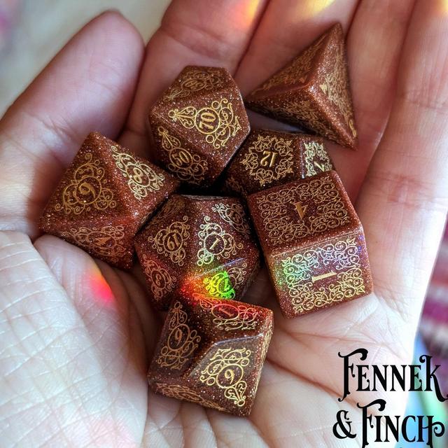 DnD Dice Set, Gemstone - Goldstone, Garden Gate Polyhedral Dice
