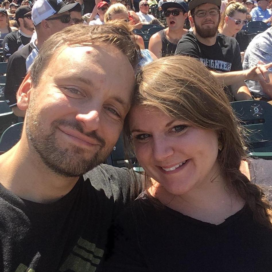 Acting like South Siders during Christa's grad school summer. Front row seats at a White Sox game!