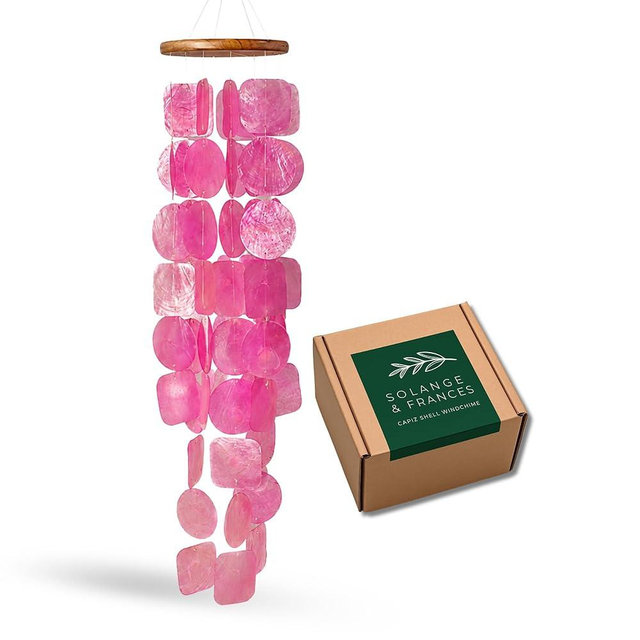 Solange & Frances Pink Capiz Shells Wind Chimes. Spring Decor Wind Chimes for Outside Garden Decor. Unique Birthday Gifts for Women, Gift for Men, and Gifts for Grandma