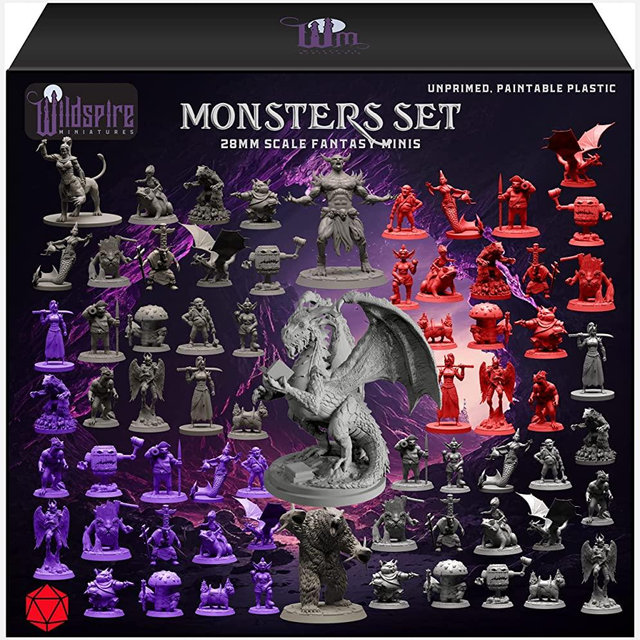 Wildspire Fantasy Miniatures w/ Huge Dragon for DND Miniatures Monsters DND Accessories 28mm Bulk Dungeons & Dragons Miniatures D&D Miniatures DND Minis DND Figures Starter Set Pathfinder Miniatures