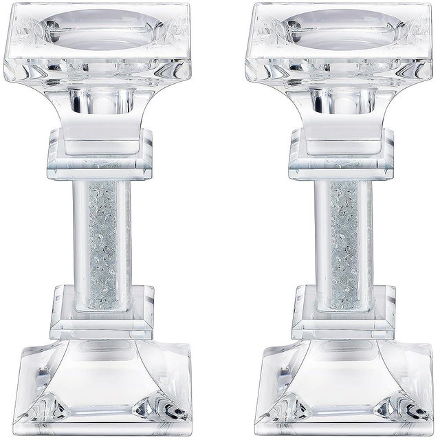 Aixita Glass Candelabra Candle Holder Stand Set of 2, Small Crystal Candlestick Holders for Taper Candles, 5.3" H Fancy Clear Candle Holders for Table Centerpiece, Wedding, Party, Christmas