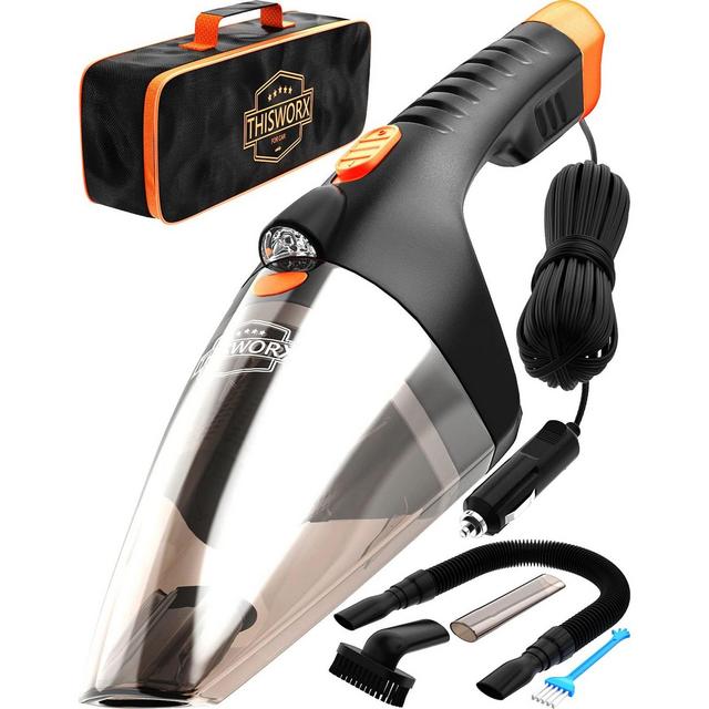 ThisWorx Portable High Power Car Vacuum Cleaner with LED Light - 110W, 12V, Black