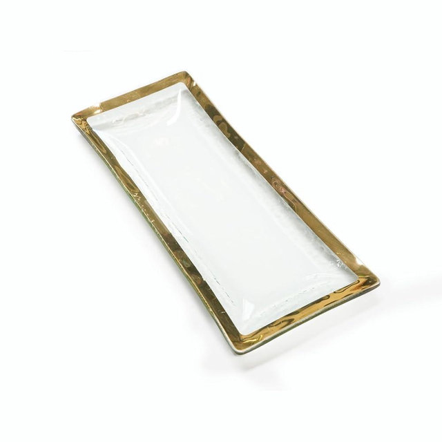 Annieglass Roman Antique Appetizer Tray with 24K Gold Rim, 13 ½ x 6"