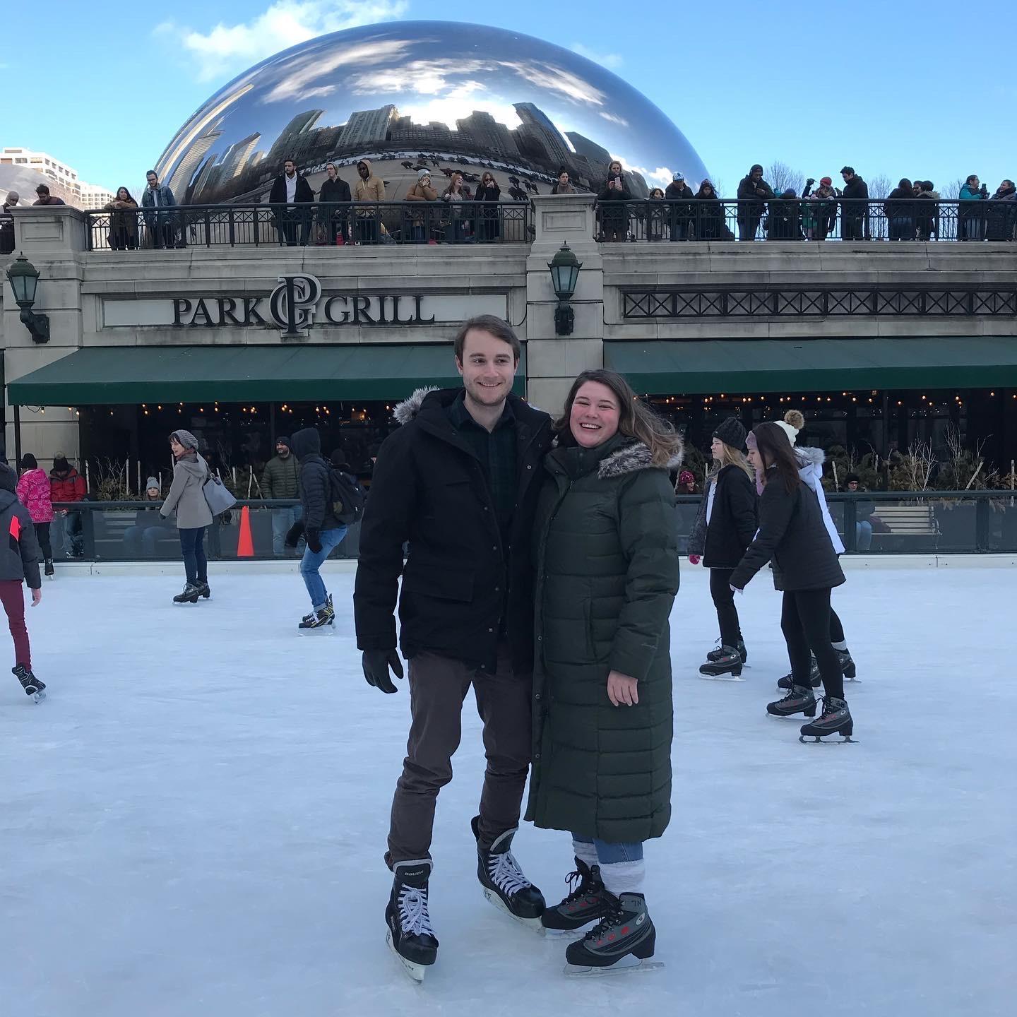 Zach & Emily skating in front of "The Bean" in Chicago