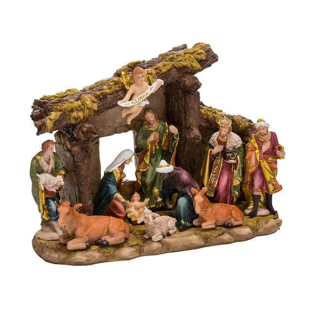 Kurt S. Adler Resin Stable-11-Piece Kurt Adler Nativity Set with Figures, Brown, 11 Piece