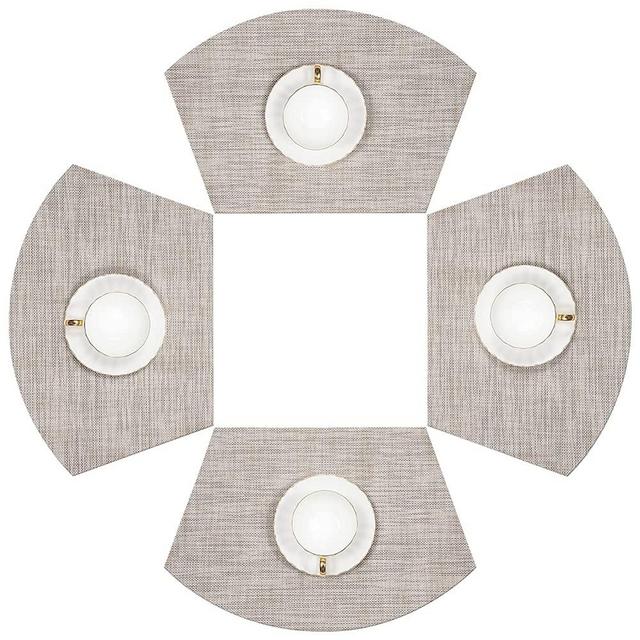 SHACOS Round Table Placemats Wedge Shaped Placemats Set of 4 Heat Resistant Wipe Clean Indoor Outdoor (4, Beige White Black)