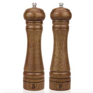 Wood Salt and Pepper Grinder Set, Salt Mill Pepper Grinder Set, Pepper Mill, Salt Shakers with Adjustable Ceramic Rotor- Oak Wood Pepper Grinder for Your Kitchen 8 inches - Pack of 2