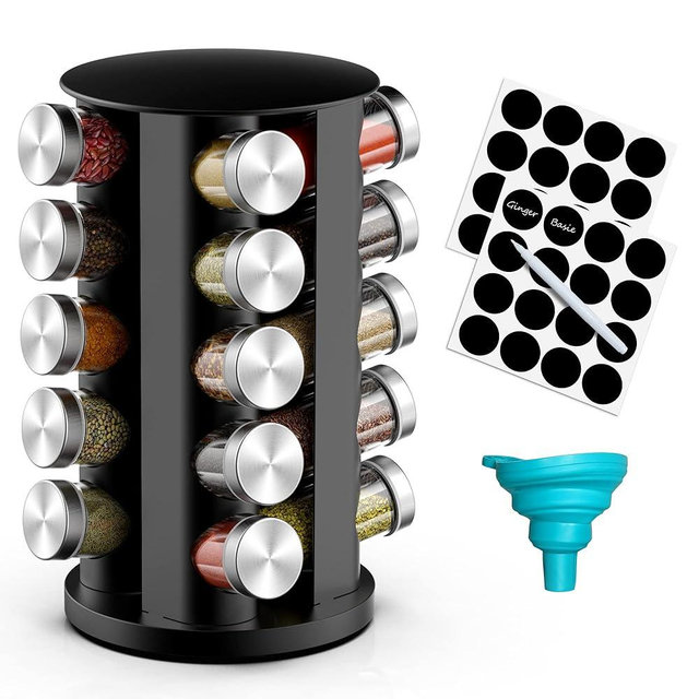 Rotating Spice Rack Organizer for Cabinet, Spice Racks Storage with 20 Jars, Spinning Spice rack for Kitchen Countertop, Spice Holder,Seasoing Storage Racks, Silver