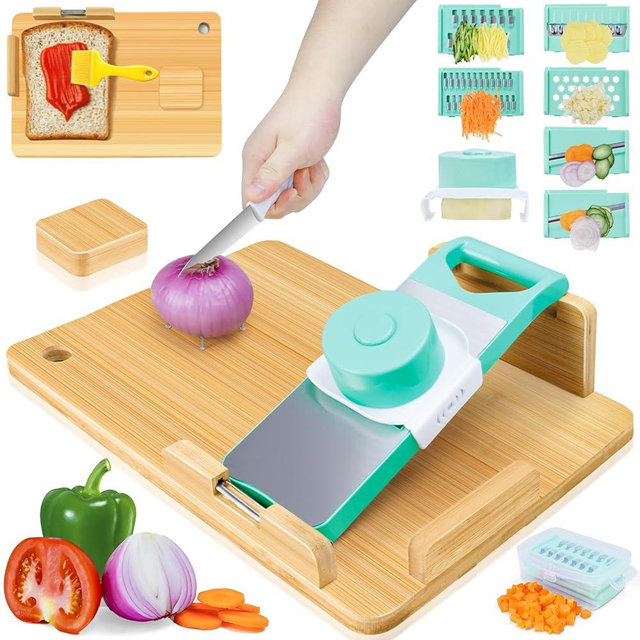 Adaptive One-Handed Cutting Board, Handicap Kitchen Tools with Bread Stops and Steel Spikes, Easy to Clean, Ideal Gifts for Senior Citizens, Stroke Survivors and Amputees