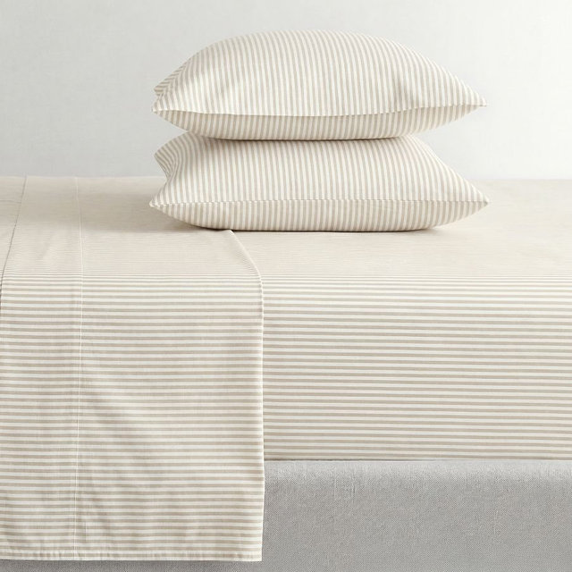 Wheaton Striped Percale Sheet Set, Khaki, Queen