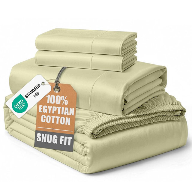 LANE LINEN Ultra Soft California King Sheets Set,100% Egyptian Cotton Mercerized Fully Elasticized with French Seam on Fitted Hotel Like Thick Luxury Bed Sheets - Sea Foam