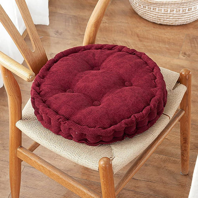 Yizc Round Floor Pillow,Comfort Corduroy Seat Cushion Velvet Tufted Meditation Cushion Thicken Solid Chair Pad,Elasticity Seat Pillow for Sofa Bed Balcony Living Room Office-Red Diameter:45cm(18inch)