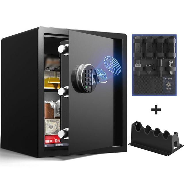 Grimtron Biometric Safe Box (1.71 cu. ft.) - Include【Storage Rack & Door Organizer】Quick Access Fingerprint Safe, Backlit Keypad, Silent Mode and Removable Shelf