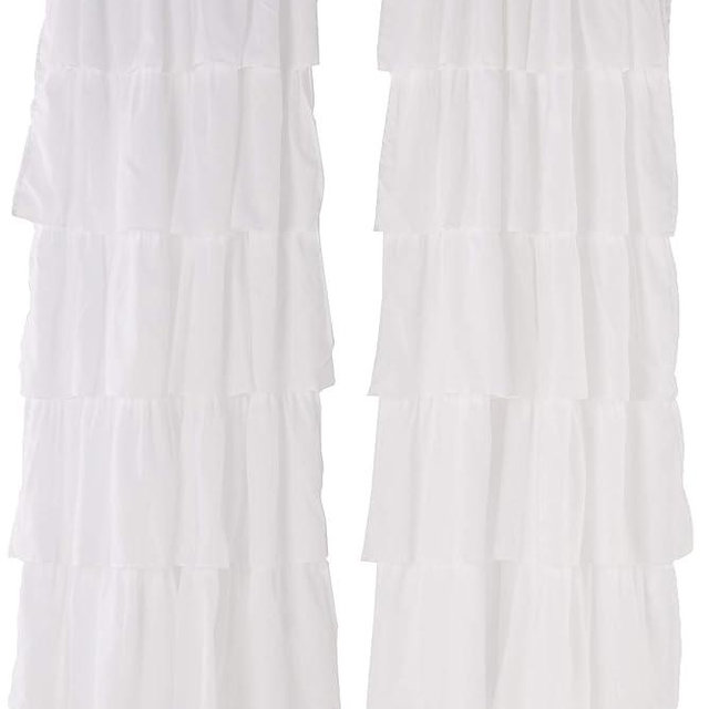 Dainty Home Pleated Layer Curtains for Living Room and Bedroom White 84" x 40" Set of 2 Rod Pocket Header Curtains Long Curtain Panel Window Curtains