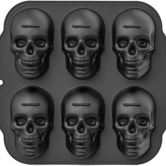 Jefuzh Skull Cake Pan Silicone Mold, 6 Cavities Pirate Skull 3D Silicone Mold Baking Pan,Black Easy to Use