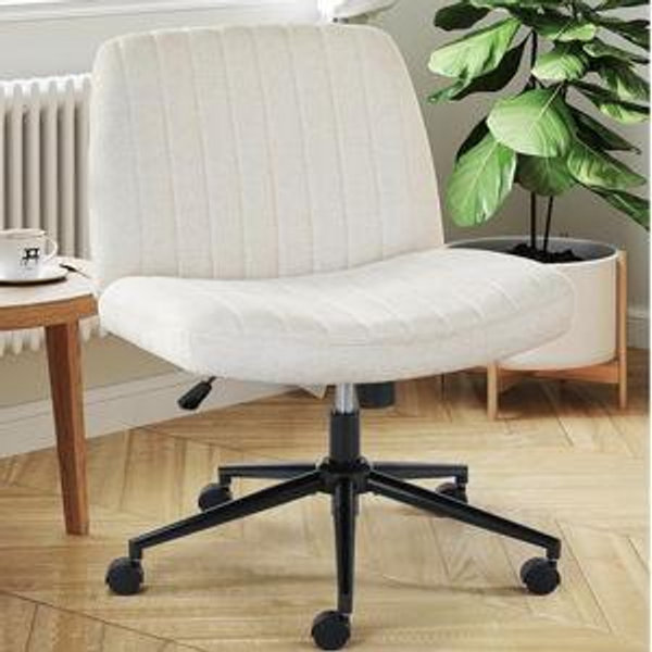 DUMOS Criss Cross Chair with Wheels, Legged Office Armless Wide Desk Seat Dual-Purpose Base, Adjustable Swivel Fabric Task Vanity Home Office Desk Seating