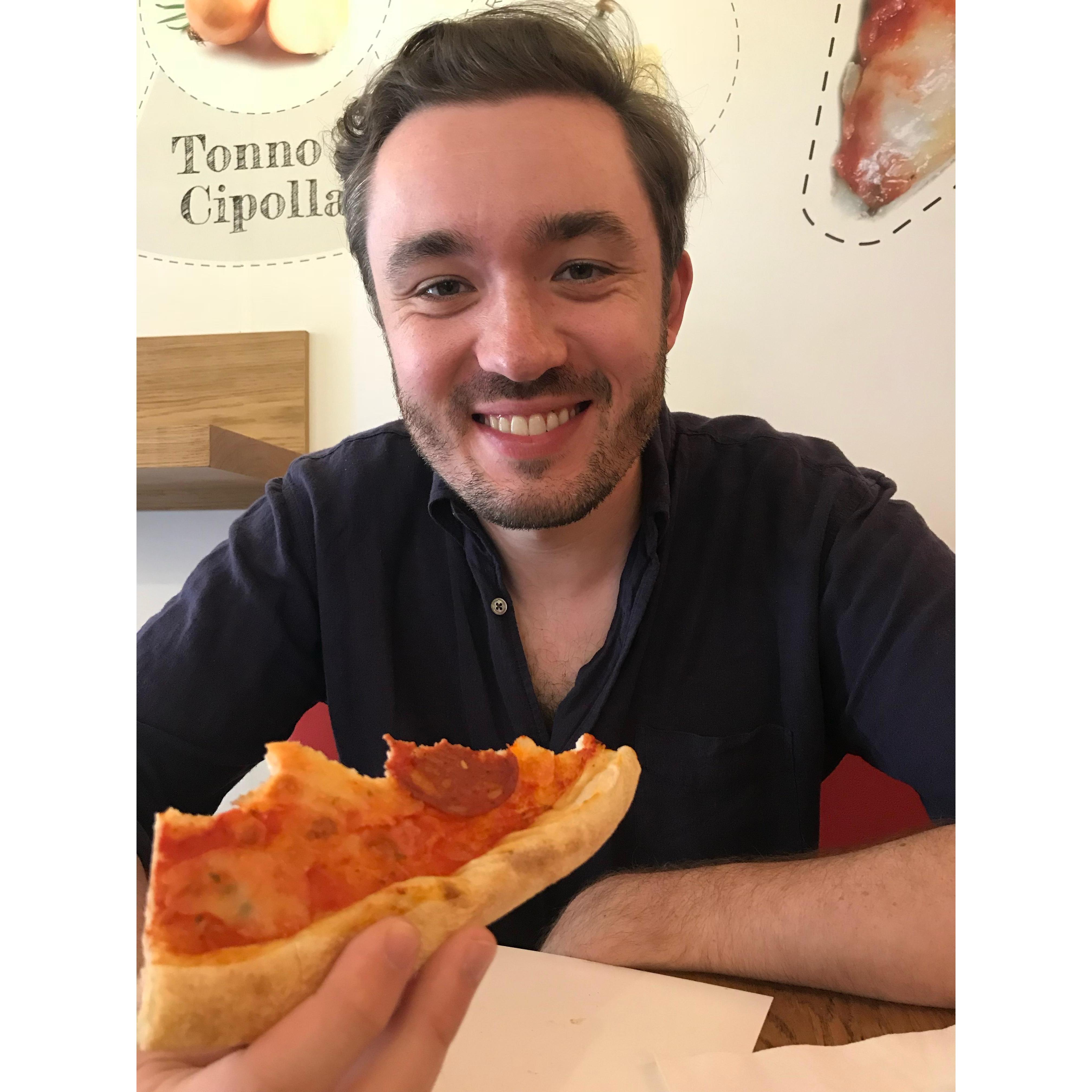 Nat always seems to find pizza, here in Budapest!