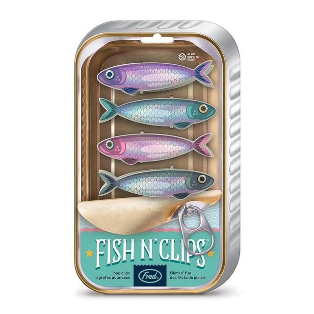 Genuine Fred FISH 'N CLIPS Sardine Bag Clips, Set of 4 Food Storage Clips, Iridescent Finish, Double-Sided, Durable Plastic and Stainless Steel Springs, Fun Kitchen Accessories and Great Gift