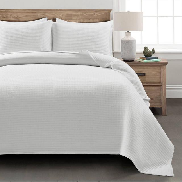 Full/Queen 3pc Pickstitch Quilt White - Lush Décor
