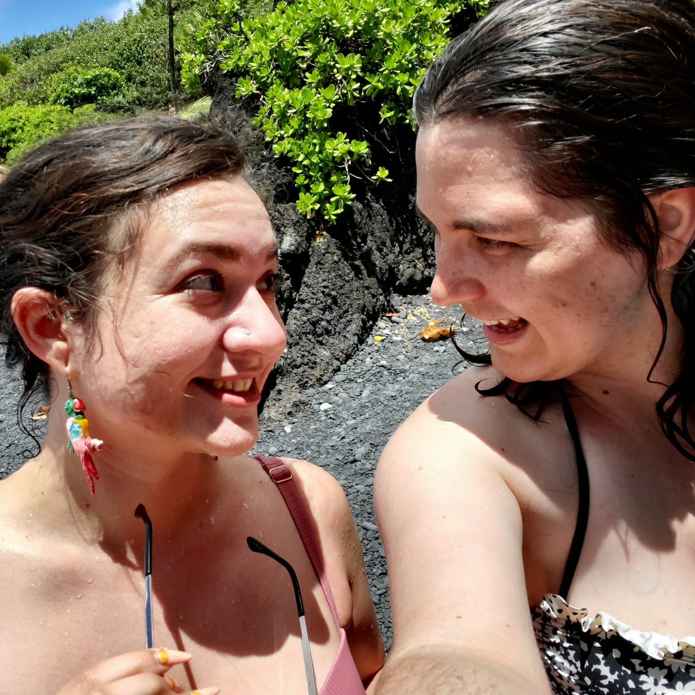 After the counter-proposal, we drive down the Road to Hana and ended up at a black sand beach!