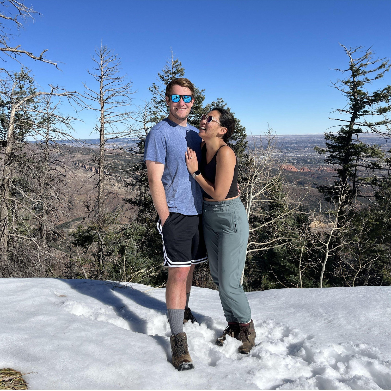 Our engagement! We hiked the Manitou Incline and Brett popped the question when we got to the top. Arsya was not expecting it at all (but totally had been pestering him about it)!