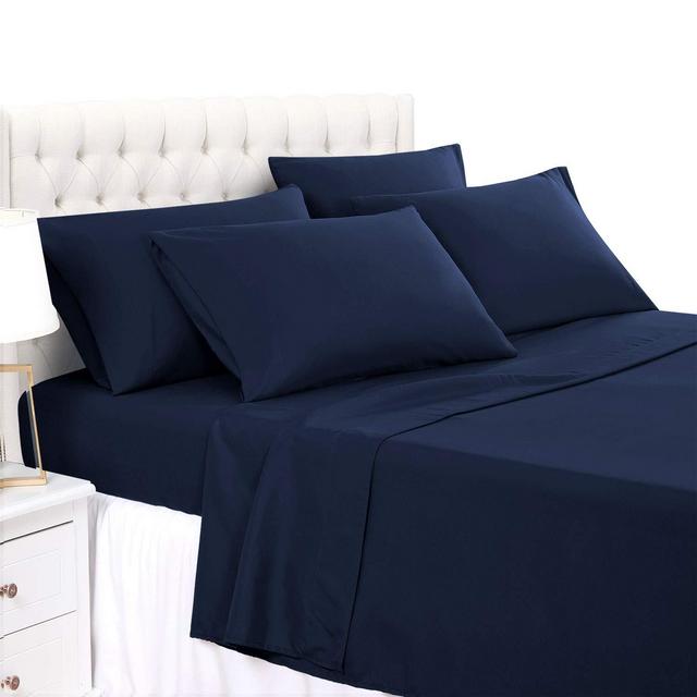 BASIC CHOICE 6 Piece Sheet Set - Luxury Soft 2000 Series Wrinkle Fade Resistant Bed Sheets - Full, Dark Blue, Navy