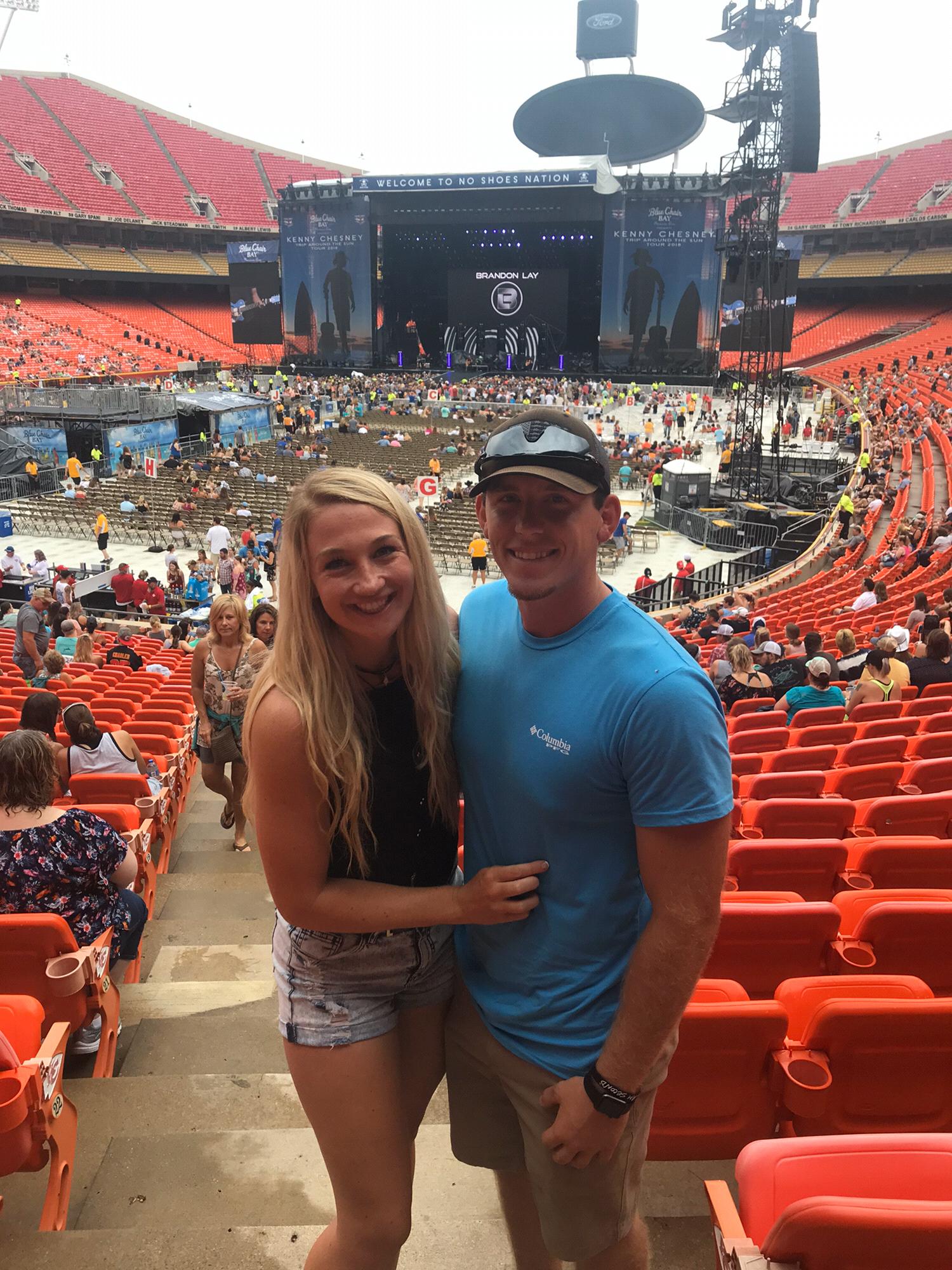 Our first concert together! Kenny Chesney, Thomas Rhett, Old Dominion, and Brandon Lay at Arrowhead Stadium.