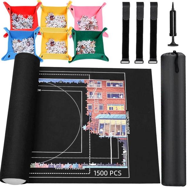 Jigsaw Puzzle Mat Roll Up - 1500 1000 500 Pieces Puzzel Matte, Black Roll-Up Puzzles Mats Felt Save Trays for Sorting Table Board Clear Sheets, Frame Keeper Storage Accessories for Adults