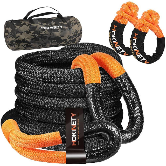 HOKINETY Kinetic Recovery Tow Rope: 1.26" x 30ft Snatch Strap with Soft Shackles Heavy Duty Offroad Towing Straps Kit for Trucks SUV UTV ATV Tractor Car Jeep - Black