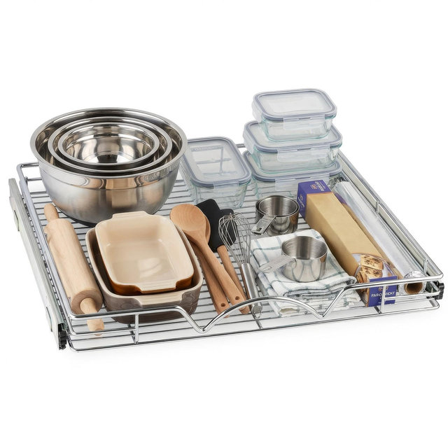 Hold N' Storage - Heavy-Duty Pull Out Pantry Cabinet Organizer with Anti Rust Chrome Finish - Basket Size 20" W x 17" D