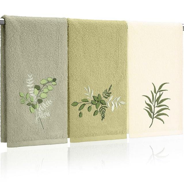 Tingjoo Eucalyptus Leaves Hand Towels Farmhouse Green Bathroom Decor 14x29 Inch Embroidered Decorative Cute Spring Summer Cotton Soft Absorbent Towels for Bathroom Kitchen
