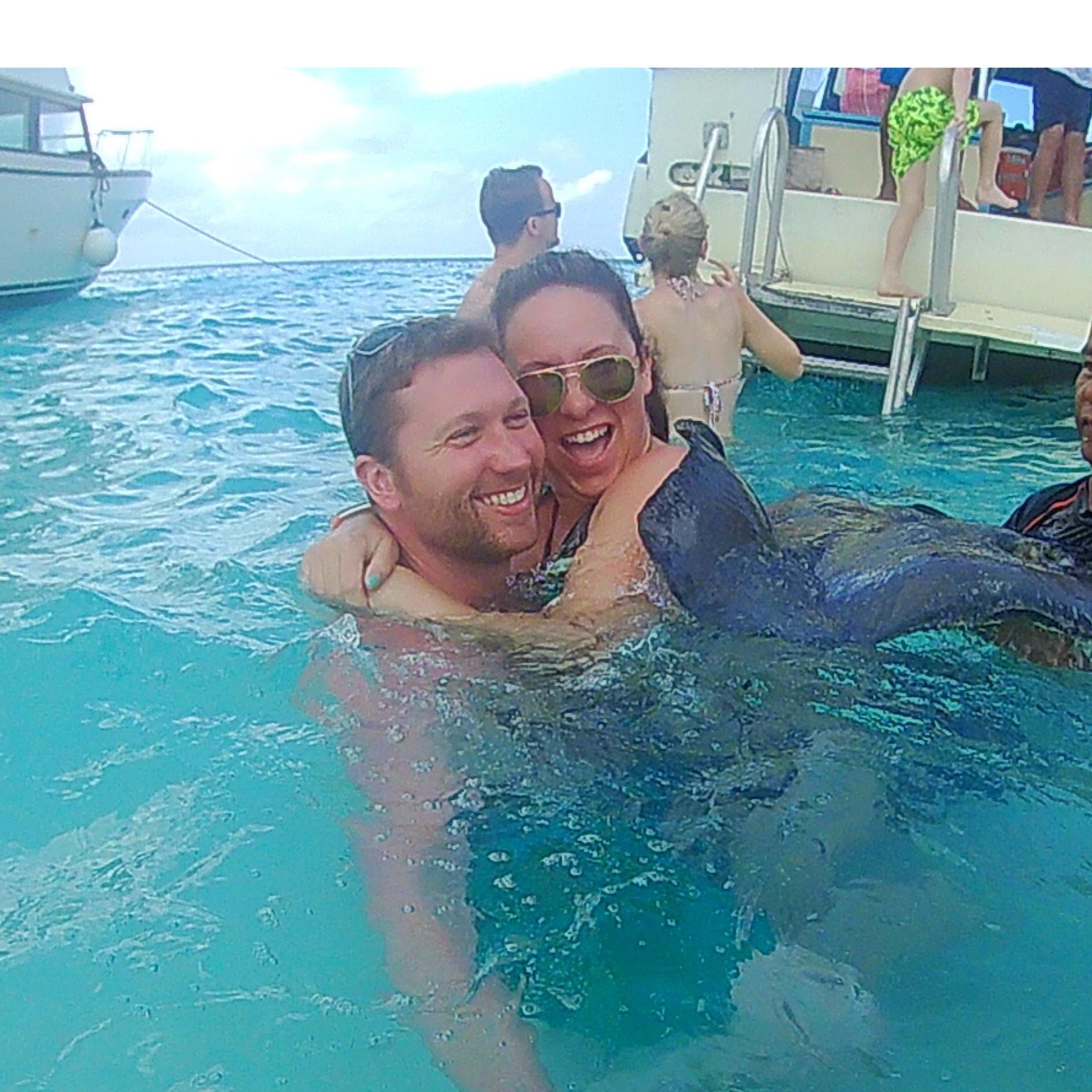Swimming with stingrays newly engaged.