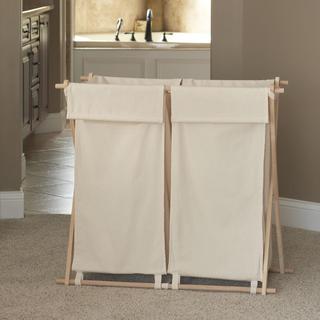 X-Frame Wood Double Laundry Hamper Sorter with Bag