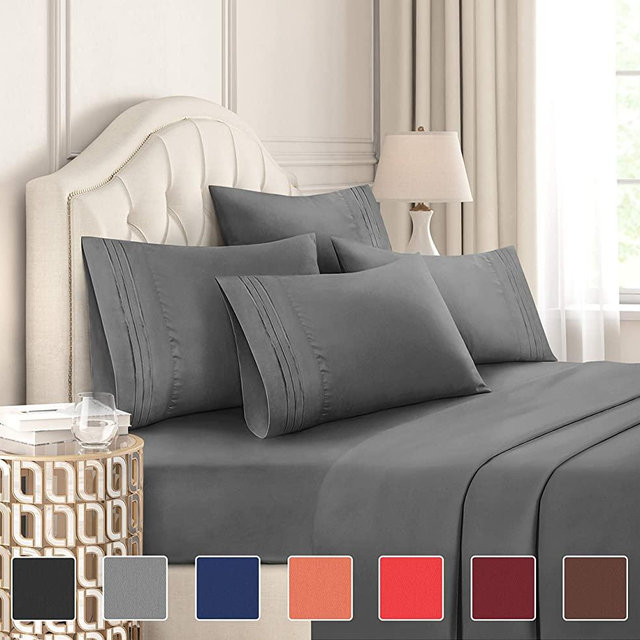 Full Size Sheet Set - 6 Piece Set - Hotel Luxury Bed Sheets - Extra Soft - Deep Pockets - Easy Fit - Breathable & Cooling Sheets - Wrinkle Free - Dark Gray - Grey Bed Sheets - Fulls Sheets - 6 PC