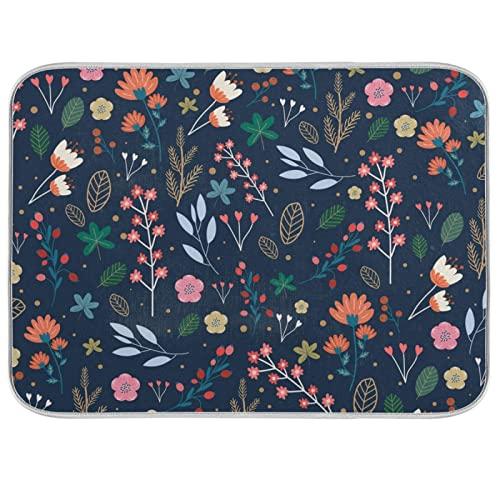 Microfiber Dish Drying Mat for Kitchen Counter 18'' x 24'' Colorful Flowers Absorbent Dish Draining Mat Extra Large