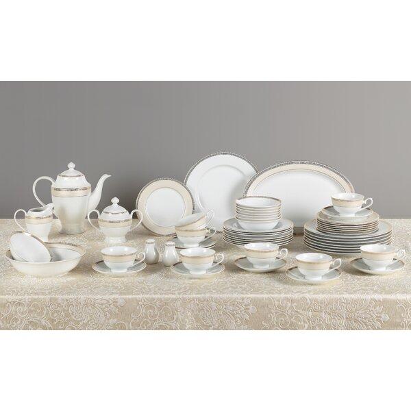 Gold Mix and Match 57 Piece New Bone China Dinnerware Set, Service for 8