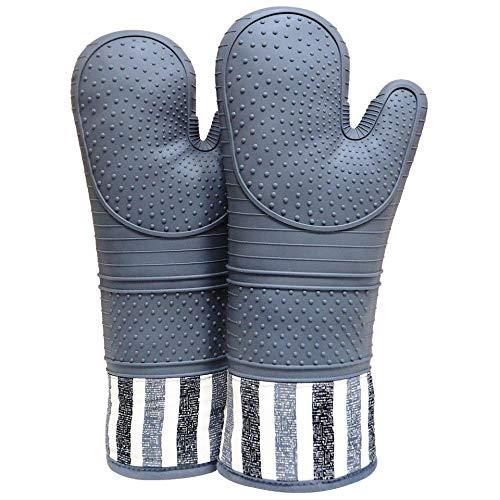RED LMLDETA Heat Resistant 550 Degree Oven mitt, Silicone Oven Hot Mitts - 1 Pair, Extra Long Professional Baking Oven Gloves - Food Safe,Pot Holders Cooking,Grilling,Kitchen (Grey)