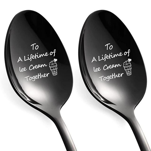 His and Hers Gifts Ice Cream Spoon, Valentines Day Gifts for Couple Him Her, 2 Pcs To A Life Time of Ice Cream Together Couple Gifts, Unique Anniversary Wedding Gifts for Couples